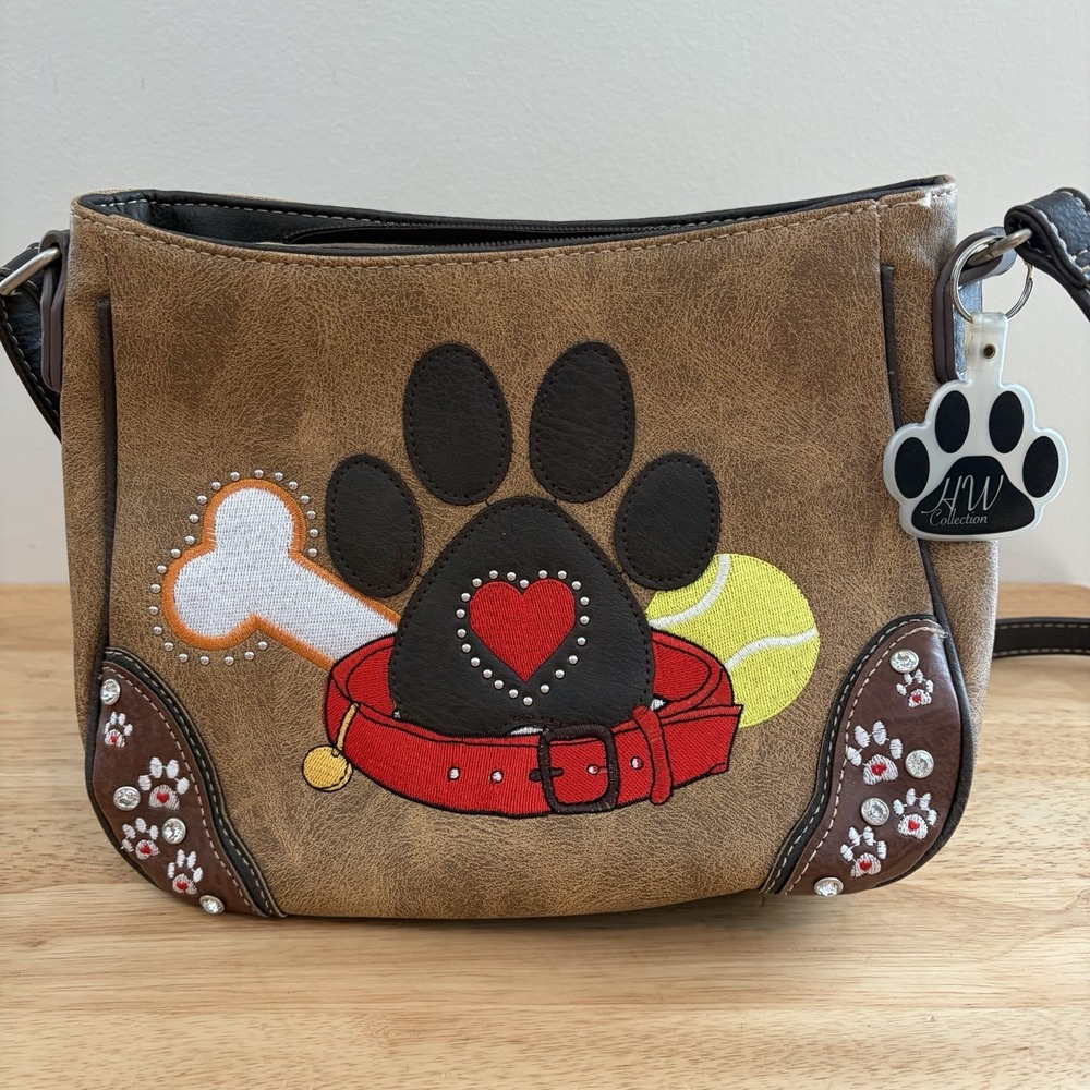 Dog Paw Print Handbag Crossbody Purse Shoulder Bag Western Style Pet Animal